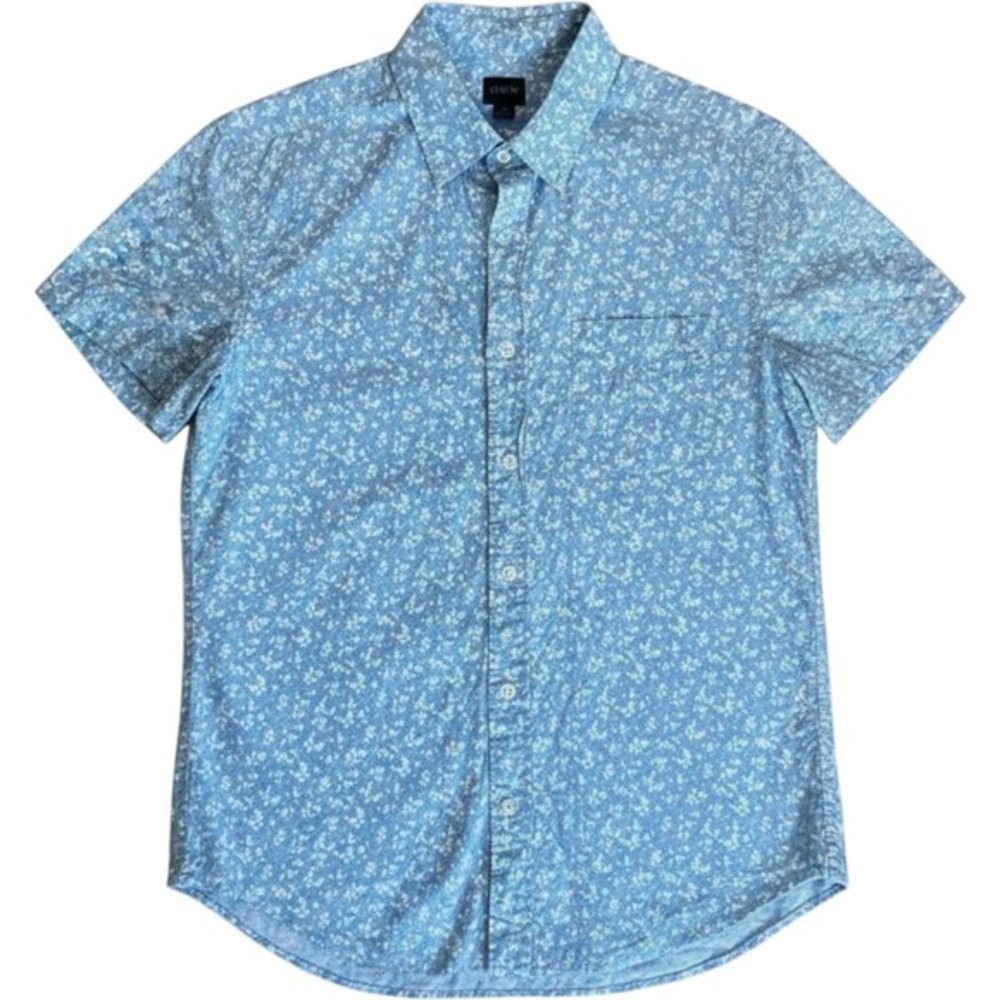 J.Crew Floral Button Front Shirt Mens XL Light Blue Short Sleeve Casual